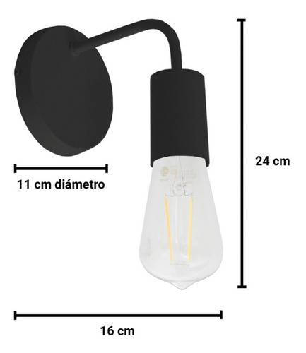 Imagen 2 de 10 de Aplique De Pared 1 Luz Brazo Curvo E27 Led Blanco O Negro