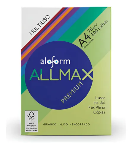 Papel Sulfite A4 Premium 500 Folhas 75g Allmax Resma Cor Branco