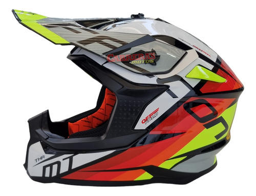 Casco Cross Mt Falcon Blanco/amarillo/rojo