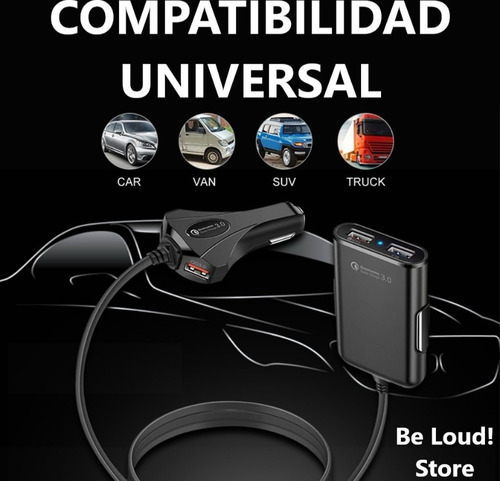 Turbo Cargador Para Auto Carga Rapida Qc 3.0 | 4 Puertos Usb