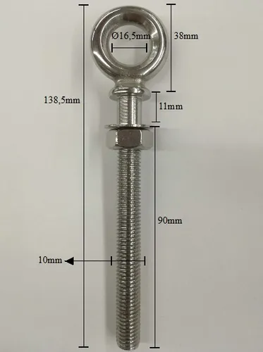 Cancamo Macho Con Cuello - Ø10mm X 138 Mm - Inox 316