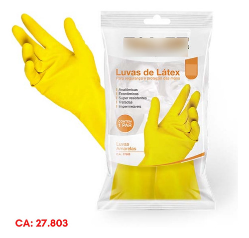 Luva Látex Limpeza Multiuso Resistente Amarela 1 Par Full Tamanho G