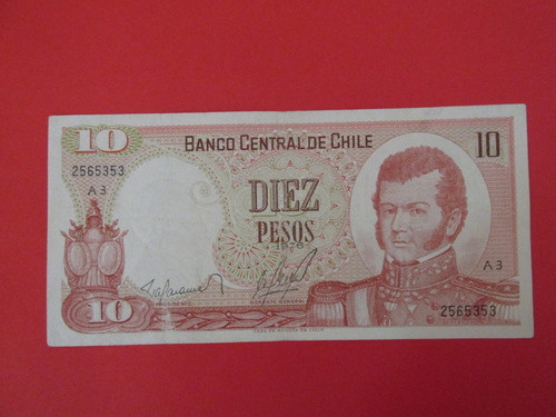 Billete Chile 10 Pesos Firmado Baraona-molina Año 1976 