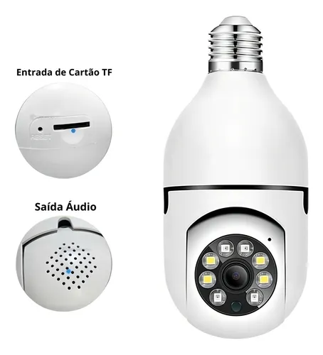 comprar Camera Ip Inteligente Lampada Panoramica Yoosee Wifi Espiã Cor Branco