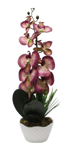 Arranjo Orquídea De Silicone Flores Folha Artificiais Vaso O