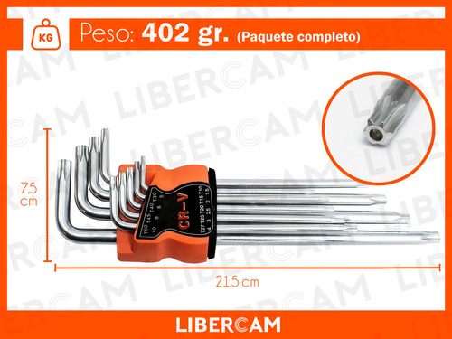 Juego De Llaves Torx 9 Piezas T 10 A T 50 Largas Blister