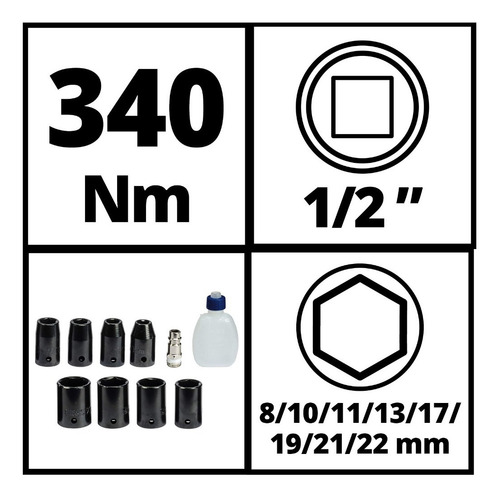 Llave Impacto Neumatica Pistola Einhell 1/2 PuLG Kit Maletin