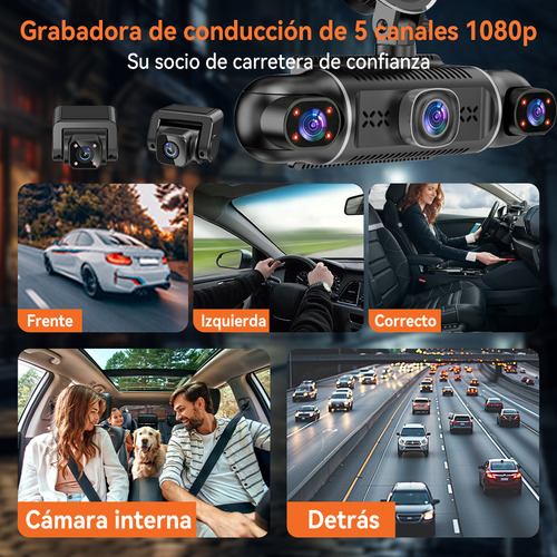 1080p Camera For Auto Dash Cam 5 Camera Gps Wifi App + 64 gb Passengers Monitoring In The Automóvil