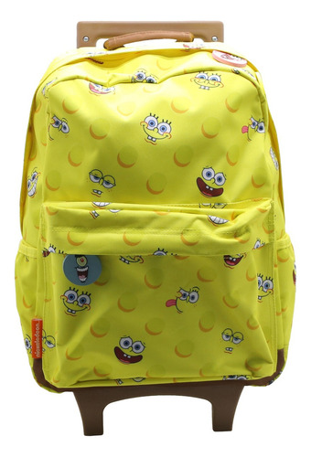 Mochila Escolar Bob Esponja Stamp Con Carro Color Amarillo Diseño De La Tela Liso