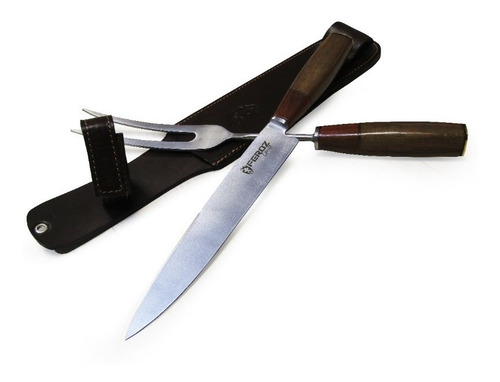 Imagen 4 de 10 de Juego Trinchar Asador Feroz Madera Artesanal Hoja Inox 20 Cm
