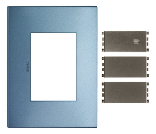 Placa Azul Con Conmutador Y 2 Módulo Ciego Metal Vimar Arke Color Azul Mate Y Aluminio Corriente Nominal 16 A Voltaje Nominal 250v