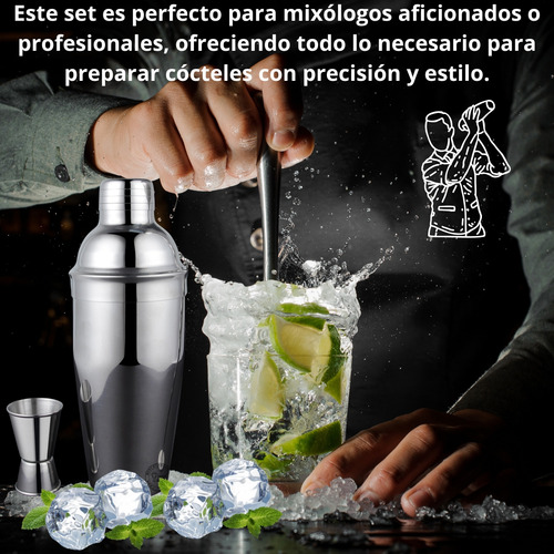 Kit De Cocteleria Profesional Acero Inoxidable Con Soporte
