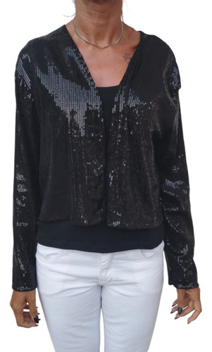 Spolverino Bolero Saco Saquito Fiesta Mujer Negro Xl