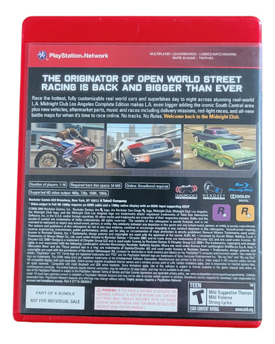 Midnight Club: Los Angeles Complete Edition Ps3 Físico (Usado)