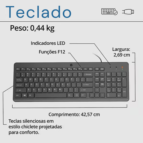 Kit Mouse E Teclado Com Fio 150 Hp