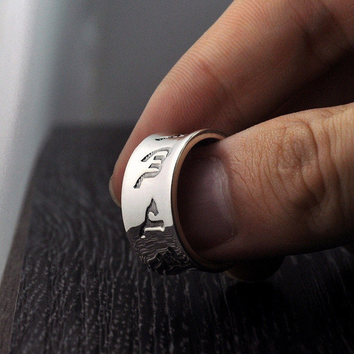 Imagen 7 de 10 de Anillo De Mantras Budista Om Mani Hombre Mujer Plata S999