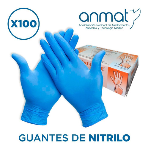 Imagen 1 de 10 de Guantes De Nitrilo Descartables Sin Polvo Medicos Caja X100