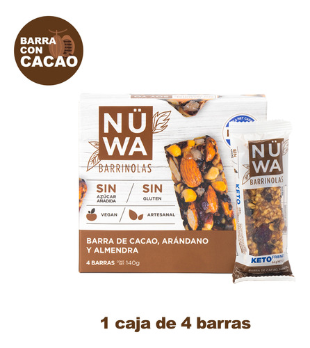 Barras De Proteína Nüwa Keto Vegan Ni Azúcar Pack - 4 Piezas