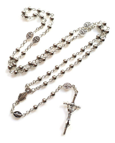 C Collar De Rosario De Acero Con Cuentas De 6 Mm, Cadena De