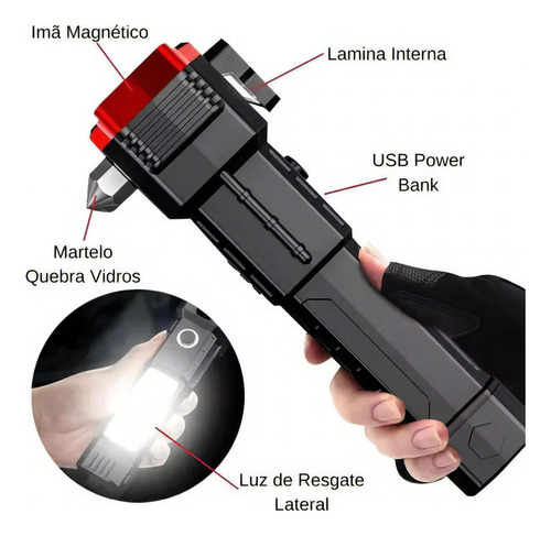 Linterna táctica militar indestructible Hammer Sos, linterna USB, color rojo, luz blanca