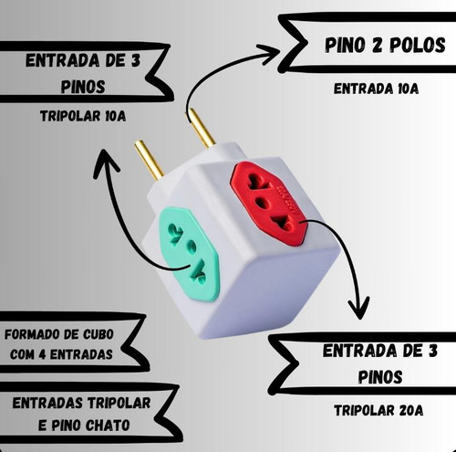 Adaptador De Tomada Cubo 3d Benjamin 3 Pinos
