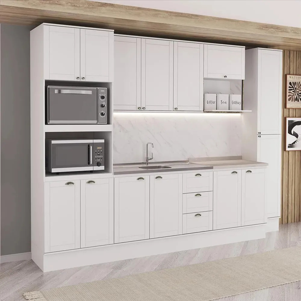 Armário De Cozinha Completa Milla Glow Carraro Branco Branco