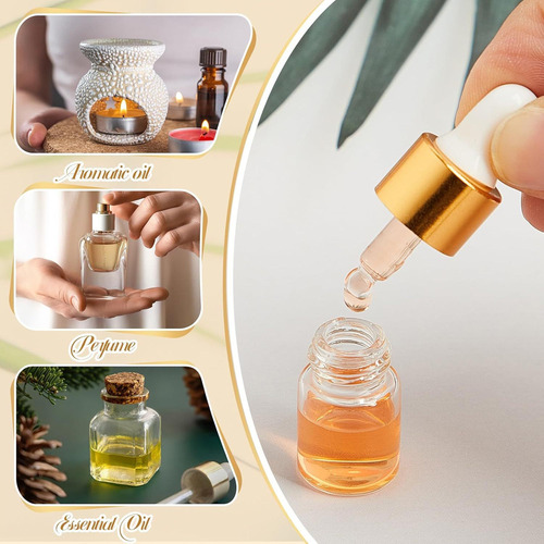 100 Minifrascos Cuentagotas De Vidrio, 2 Ml, Dorados