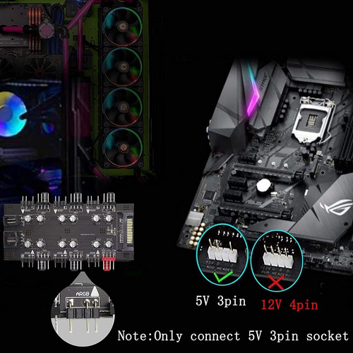 Hub Multi Fan Cooler Argb + Pwm Gabinete Gamer Rig Mineração