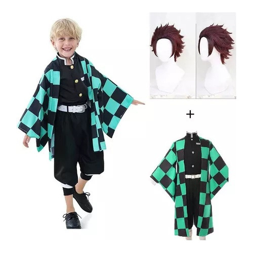 Demon Slayer Niño Cosplay Tanjirou Kimono Traje+peluca