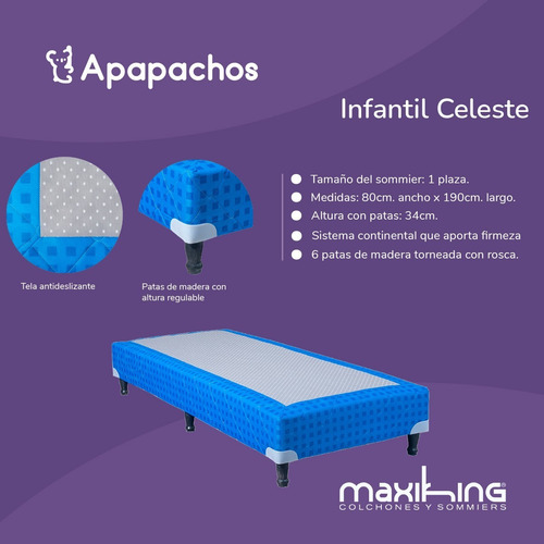 Sommier Y Colchón Maxiking Una Plaza Infantil Celeste