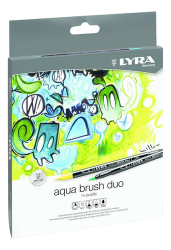 12 Marcadores Rotulador Plumón Doble Punta Lyra Aqua Brush