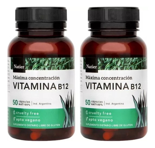 Pack X 2 Vitamina B12 Concentrado Natier Apto Vegano 50 Caps