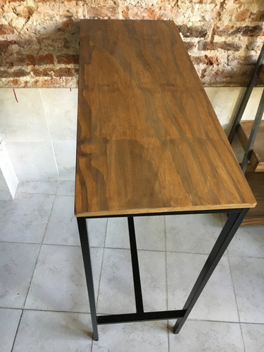 Imagen 3 de 4 de Mesa Barra Desayunador 100x40x105 Hierro Y Madera Industrial