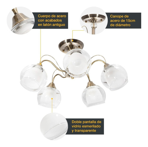 Lámpara De Techo Latón Antiguo Clásico E27 40w 5 Luces Lumi 23275-3