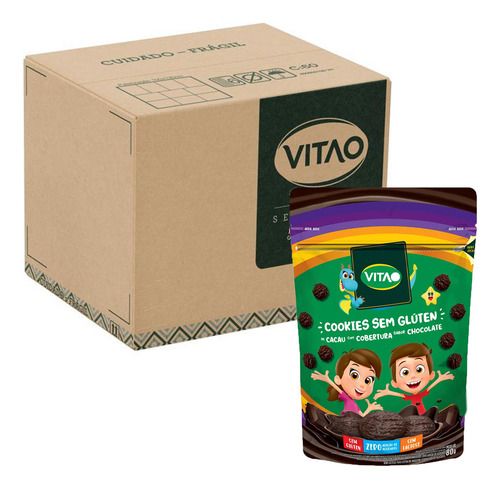 Cookies Cacau Cobertura Chocolate Sem Glúten 10 Un 80g Vitao