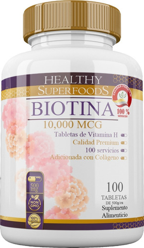 Biotina Pura 10,000 Mcg Reforzada Con Colágeno 100 Servicios