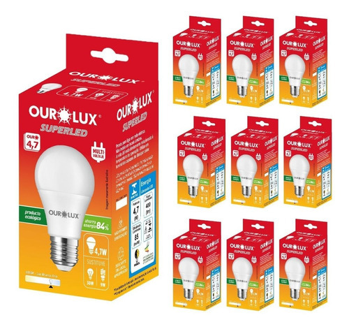 10 X Lâmpadas Led 4,7w Superled Soquete E27 Bivolt Decoração Cor da luz Branco-quente 110V/220V