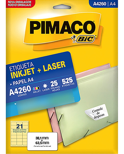 Etiqueta A4 A4260 25 Fls 38,1 X 63,5 Mm 874832 Pimaco