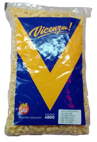 Fideos Vicenza Tirabuzon Sin Gluten Al Huevo 450g