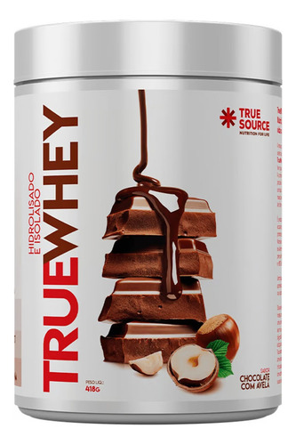 True Whey Isolada E Hidrolisada Gourmet 418g - True Source Sabor Chocolate com avelã