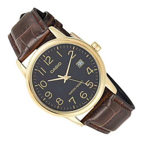 Relógio Masculino Dourado Casio Com Pulseira De Couro Marrom