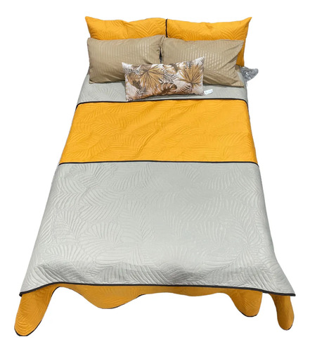 Juego De Edredon, Sabanas, Pie De Cama Y Cojin Matrimonial Mostaza/beige Juego De Edredon Sabanas Pie De Cama Y Cojin Decorativo