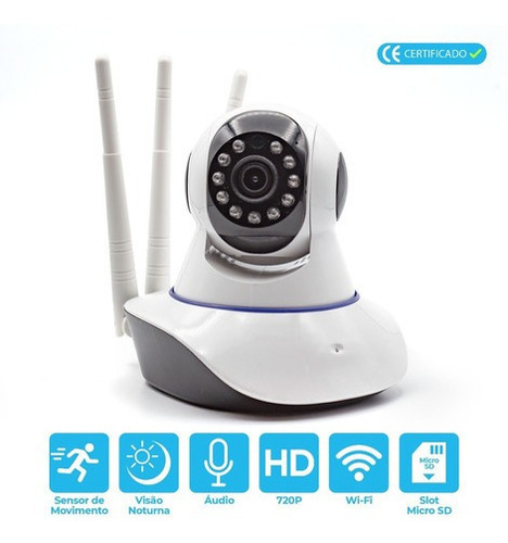 Camera Robo 3 Antenas Ip Wifi 360º 720p Sistema Yoosee/yyp2p Cor Branco