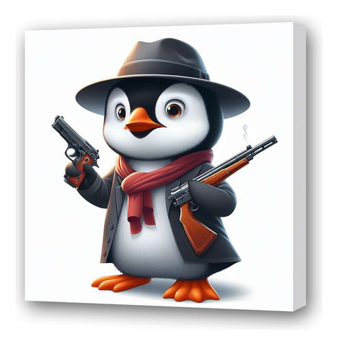 Cuadro 60x60cm Pinguno Mafioso Arma Pistola Metralla