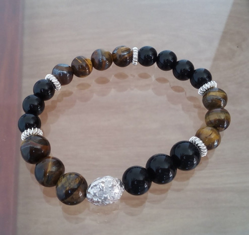 Pulsera Najah Hombre Onix Negro Ojo De Tigre & Plata 925