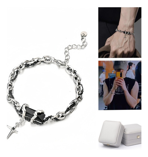 Pulsera Hip - Hop De Zircon Para Hombres Y Mujeres Color Negro