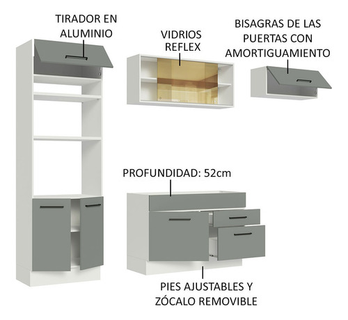 Mueble De Cocina Integral Agata 270 Cm 04 - Blanco Gris