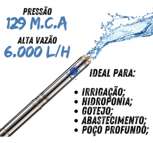 Bomba Submersa Alta Vazão P/ Poço Até 129m 2cv Leão + Painel