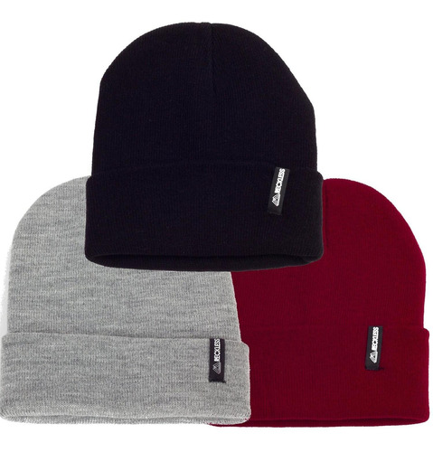 Pack 3x2 Gorros De Lana Beanie - Reckless - Negro, Burdeo Y 