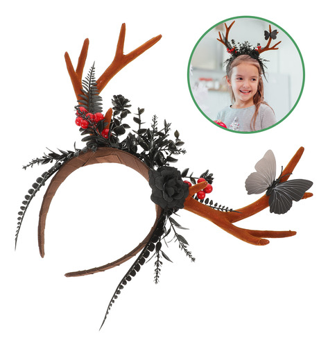 Diadema Navideña Con Cuernos De Ciervo Y Accesorios Para El